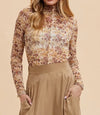 Annie Wear Floral Lettuce Hem Sheer Mesh Top-Tops-Krush Kandy, Women's Online Fashion Boutique Located in Phoenix, Arizona (Scottsdale Area)