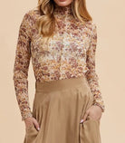 Annie Wear Floral Lettuce Hem Sheer Mesh Top-Tops-Krush Kandy, Women's Online Fashion Boutique Located in Phoenix, Arizona (Scottsdale Area)