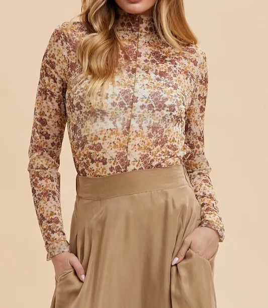 Annie Wear Floral Lettuce Hem Sheer Mesh Top-Tops-Krush Kandy, Women's Online Fashion Boutique Located in Phoenix, Arizona (Scottsdale Area)