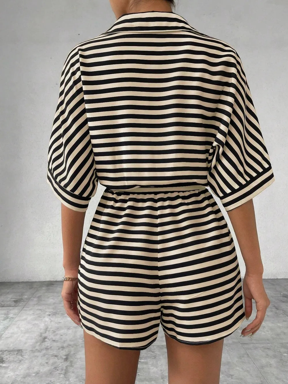 Tie Waist Half Button Striped Romper-Jumpsuits & Rompers-Krush Kandy, Women's Online Fashion Boutique Located in Phoenix, Arizona (Scottsdale Area)
