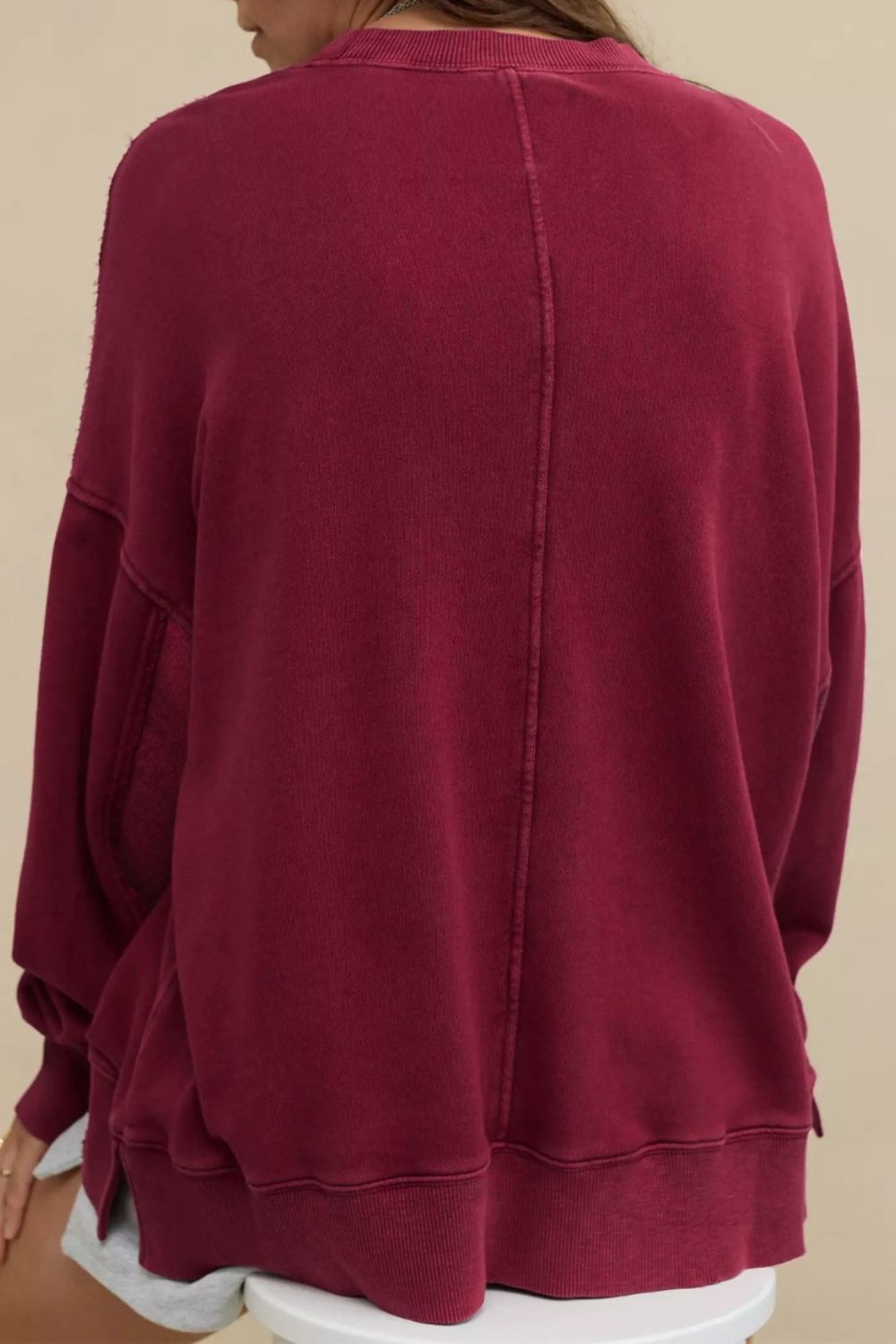 Side Slit Round Neck Long Sleeve Sweatshirt-Krush Kandy, Women's Online Fashion Boutique Located in Phoenix, Arizona (Scottsdale Area)