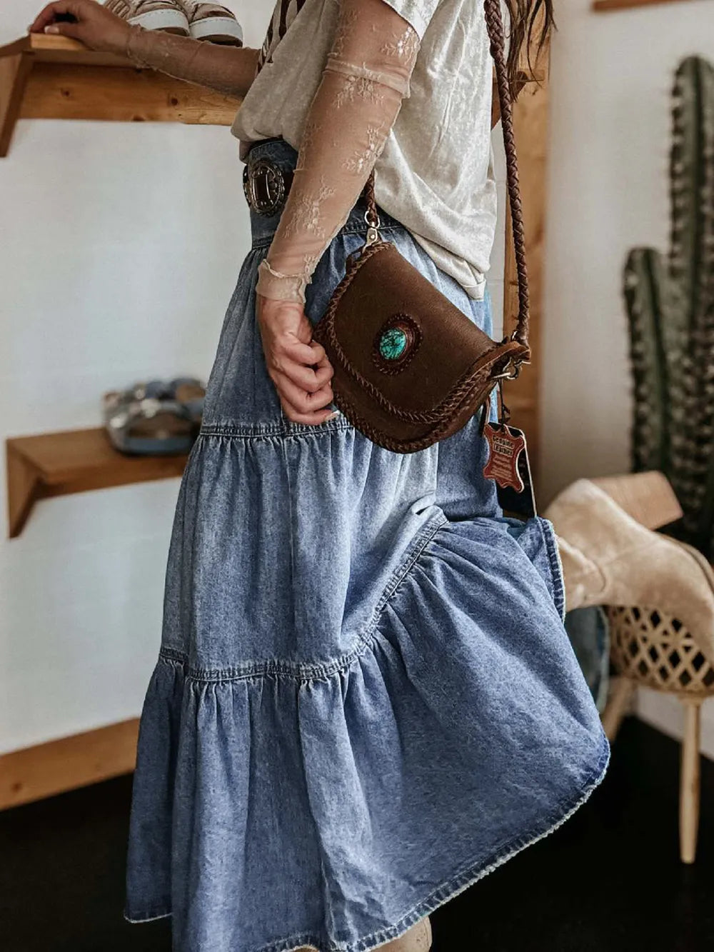 Vintage Indigo Tiered Denim Skirt-Skirts-Krush Kandy, Women's Online Fashion Boutique Located in Phoenix, Arizona (Scottsdale Area)