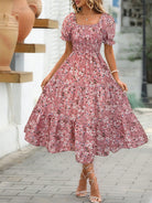 Floral Tiered Puff Sleeve Midi Dress-Dresses-Krush Kandy, Women's Online Fashion Boutique Located in Phoenix, Arizona (Scottsdale Area)