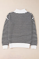 Black Stripe Half-Zip Knit Sweater-Sweaters-Krush Kandy, Women's Online Fashion Boutique Located in Phoenix, Arizona (Scottsdale Area)