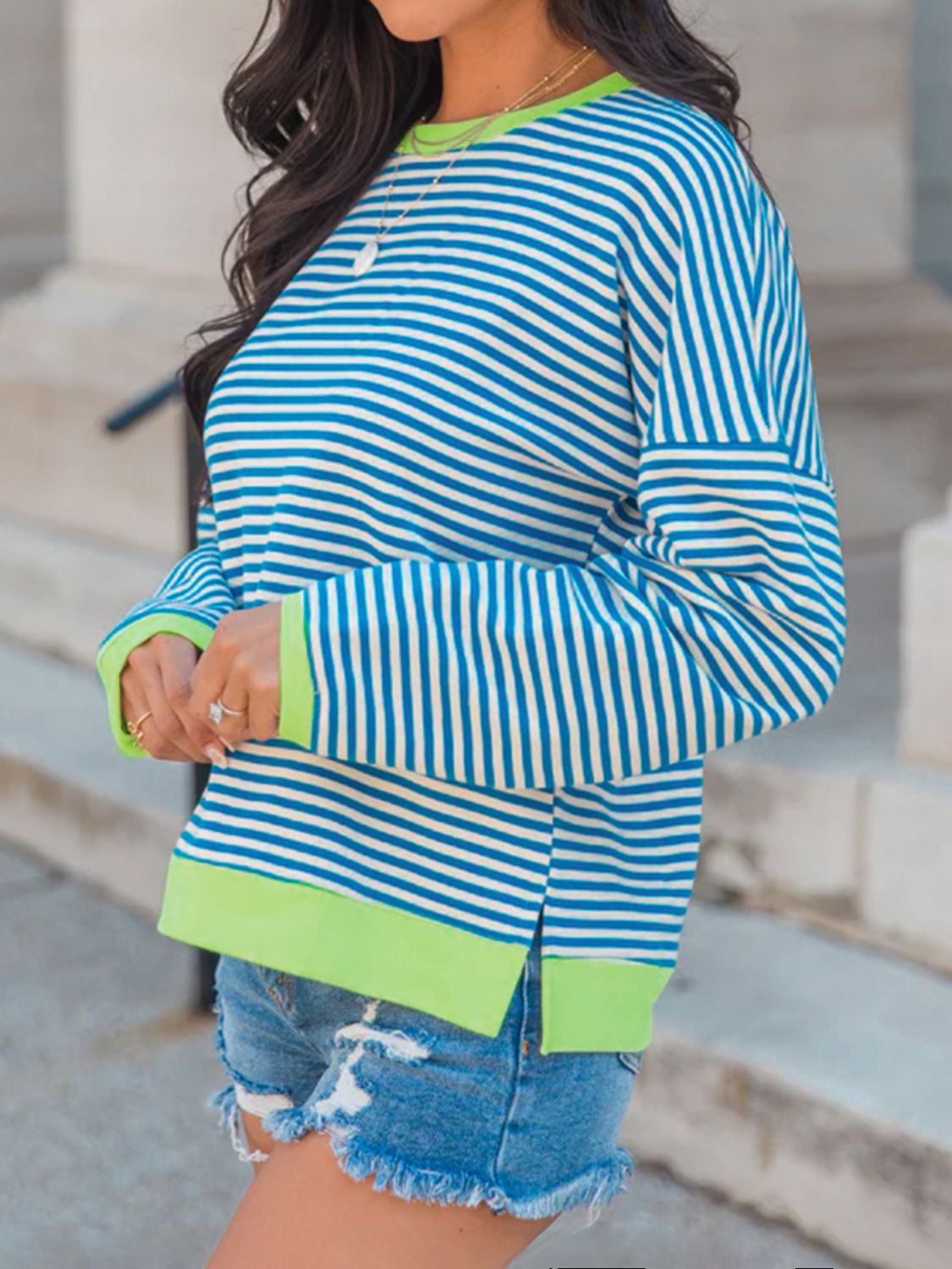 Perfee Striped Round Neck Long Sleeve Sweatshirt-Krush Kandy, Women's Online Fashion Boutique Located in Phoenix, Arizona (Scottsdale Area)