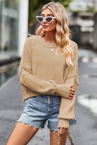 Round Neck Drop Shoulder Long Sleeve Sweater-Krush Kandy, Women's Online Fashion Boutique Located in Phoenix, Arizona (Scottsdale Area)