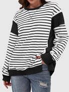 Slit Exposed Seam Striped Long Sleeve Sweatshirt-Sweaters-Krush Kandy, Women's Online Fashion Boutique Located in Phoenix, Arizona (Scottsdale Area)