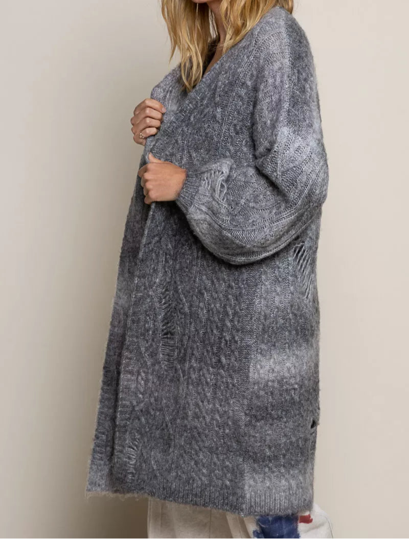 POL Distressed Cable-Knit Ombre Dying Cardigan-Cardigan-Krush Kandy, Women's Online Fashion Boutique Located in Phoenix, Arizona (Scottsdale Area)