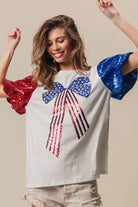 BiBi Sequin American Flag Bow Top-Tops-Krush Kandy, Women's Online Fashion Boutique Located in Phoenix, Arizona (Scottsdale Area)
