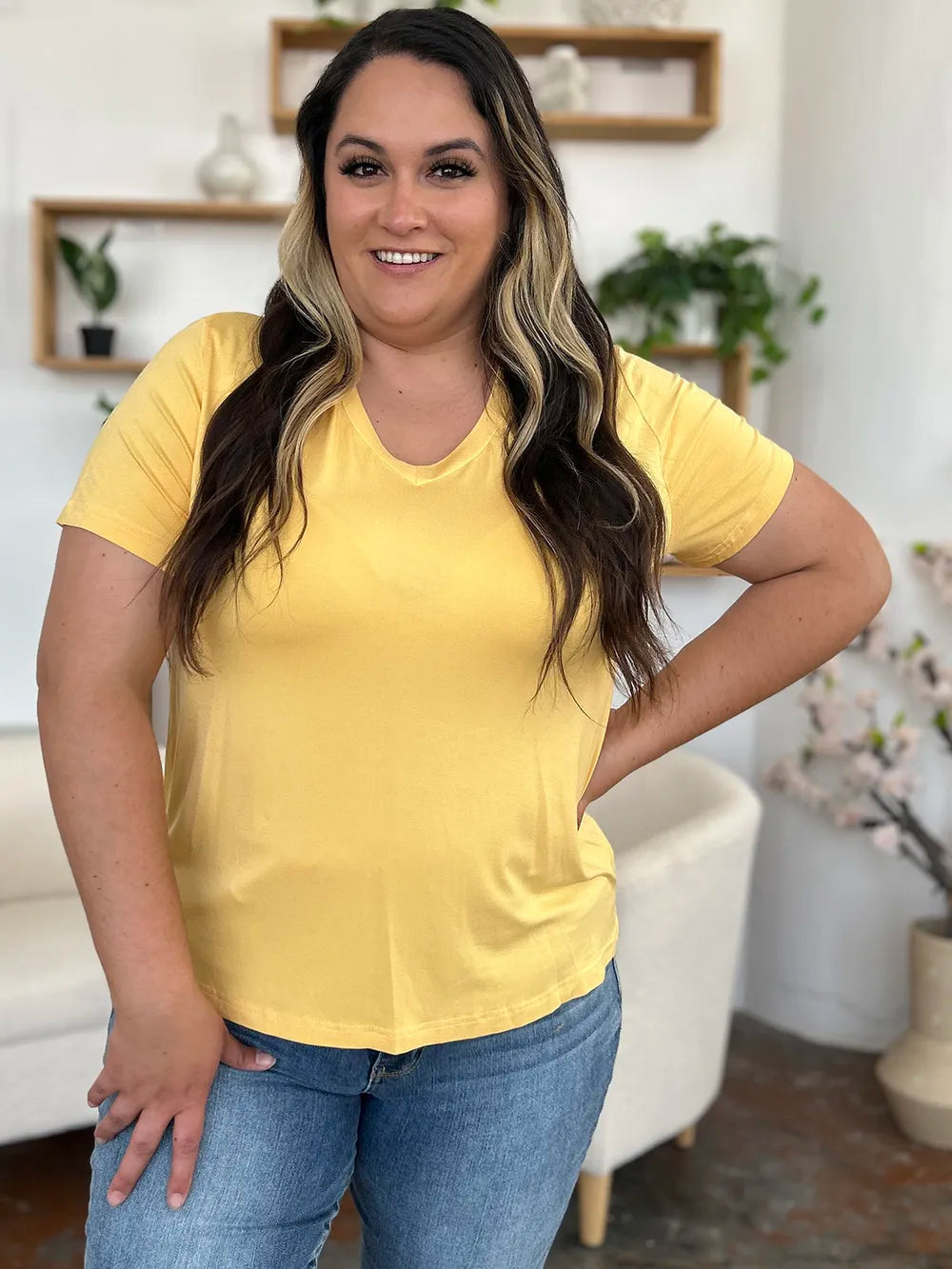 Basic Bae Essential V-Neck Bamboo Top-Tops-Krush Kandy, Women's Online Fashion Boutique Located in Phoenix, Arizona (Scottsdale Area)
