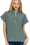 Ribbed High Neck Half Zip Top-Tops-Krush Kandy, Women's Online Fashion Boutique Located in Phoenix, Arizona (Scottsdale Area)