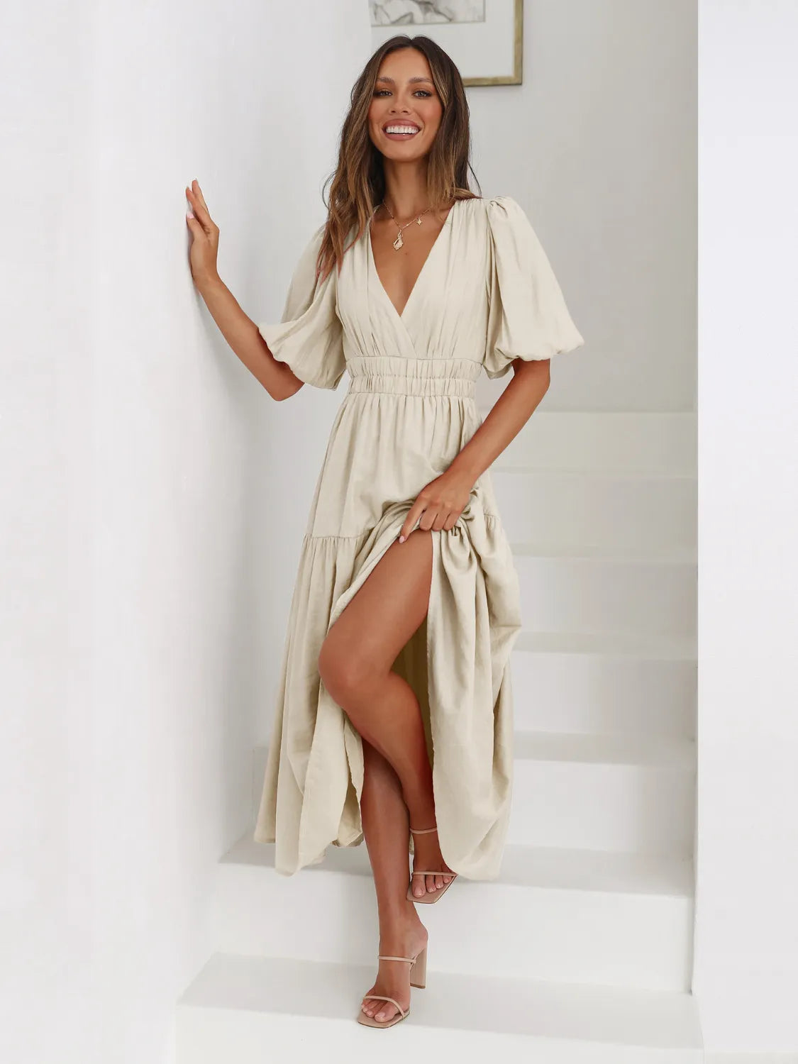 Tiered Surplice Half Sleeve Midi Dress-dress-Krush Kandy, Women's Online Fashion Boutique Located in Phoenix, Arizona (Scottsdale Area)