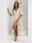Tiered Surplice Half Sleeve Midi Dress-dress-Krush Kandy, Women's Online Fashion Boutique Located in Phoenix, Arizona (Scottsdale Area)