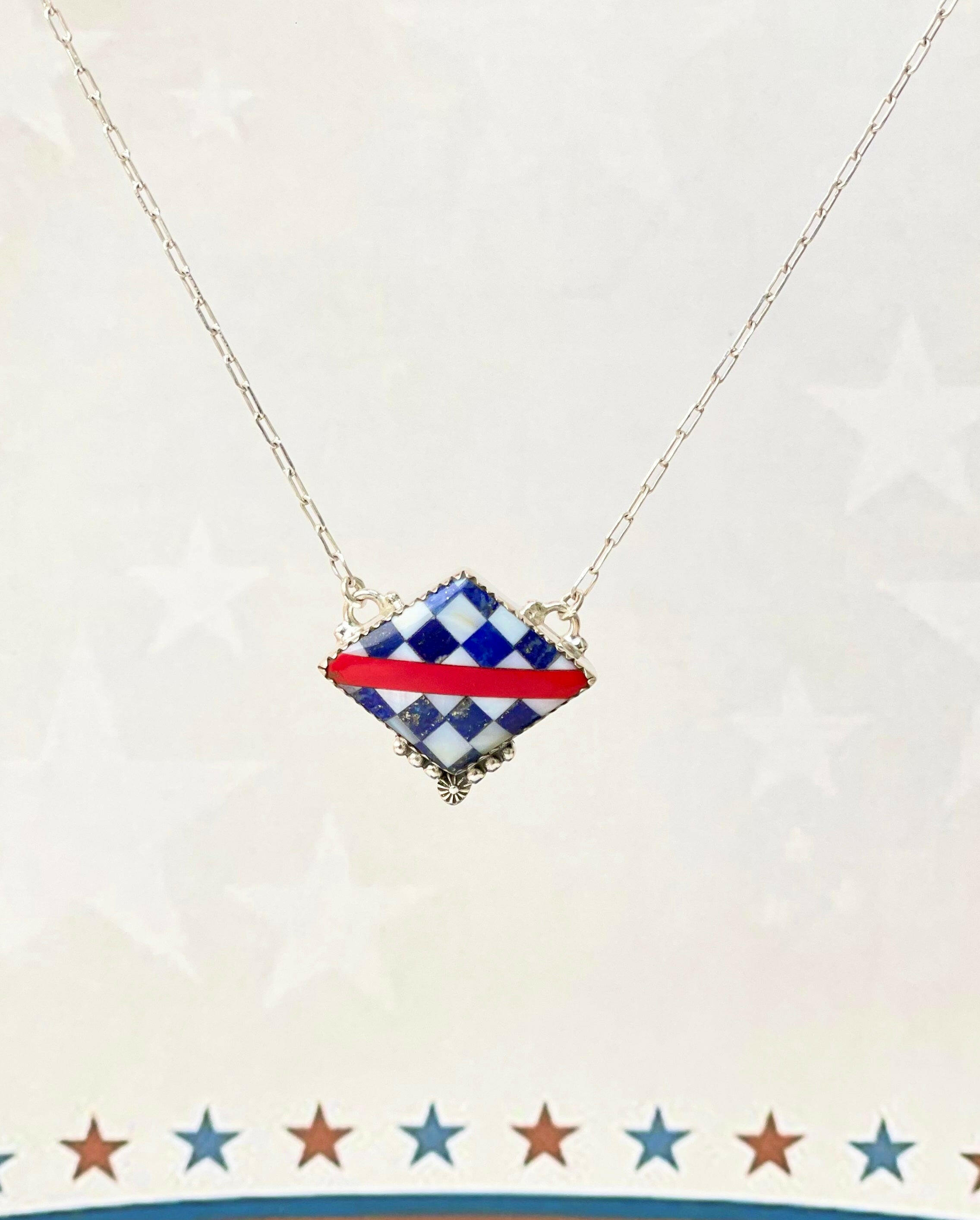 Freedom Stripes and Checkered Statement Necklace-Necklaces-Krush Kandy, Women's Online Fashion Boutique Located in Phoenix, Arizona (Scottsdale Area)