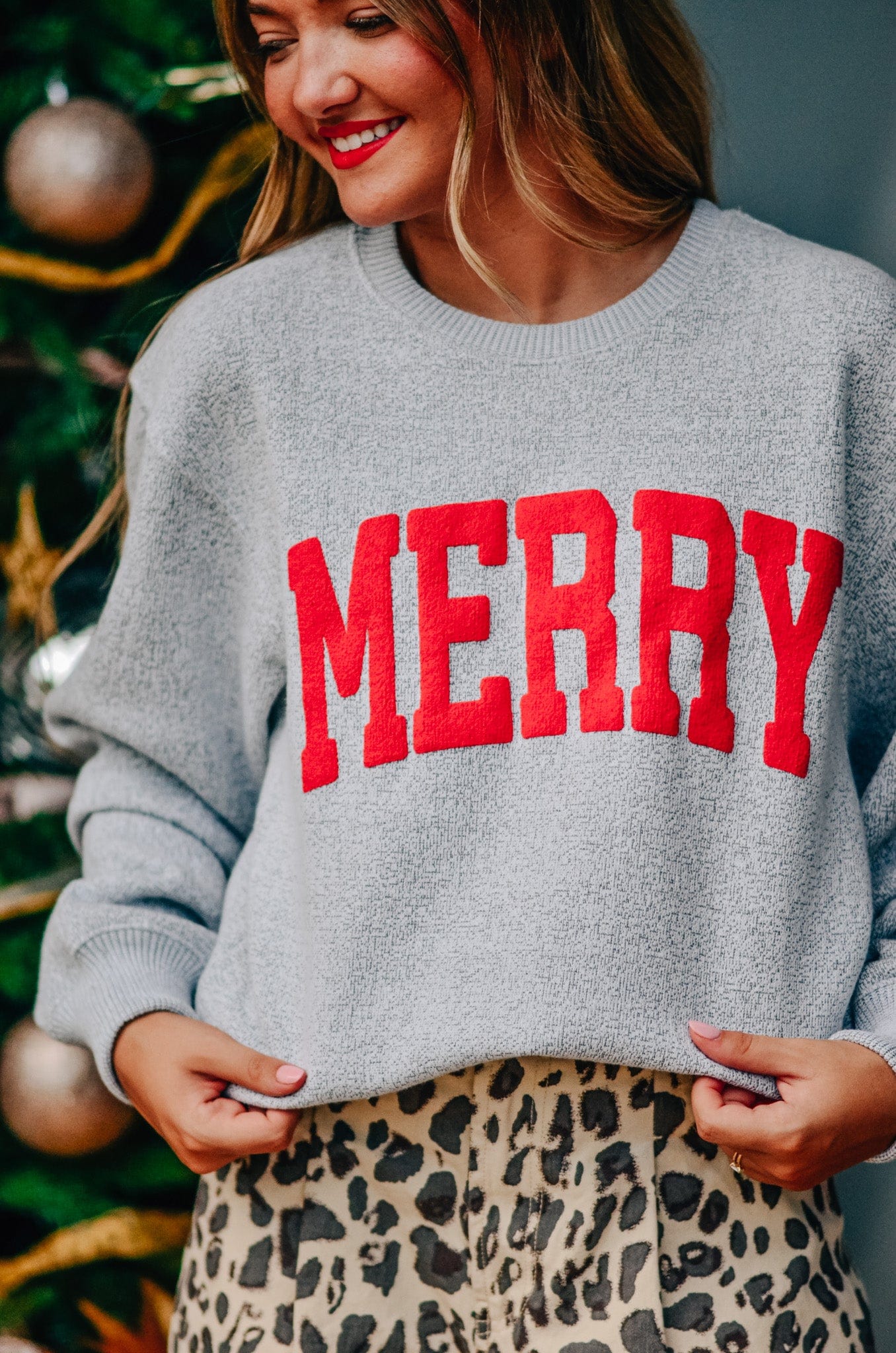 Merry Silver Knit Sweatshirt-Krush Kandy, Women's Online Fashion Boutique Located in Phoenix, Arizona (Scottsdale Area)