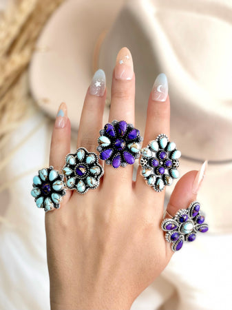Midnight Muse Multi Dahlia Ring Clusters