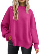 Slit Round Neck Dropped Shoulder Sweater-Krush Kandy, Women's Online Fashion Boutique Located in Phoenix, Arizona (Scottsdale Area)