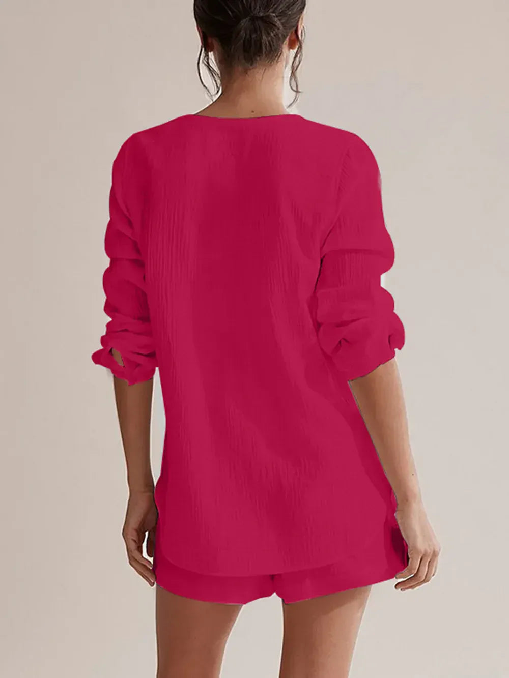 Notched Long Sleeve Top and Shorts Set-Krush Kandy, Women's Online Fashion Boutique Located in Phoenix, Arizona (Scottsdale Area)