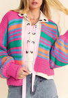 Contrast Striped Open Front Long Sleeve Cardigan-Cardigans-Krush Kandy, Women's Online Fashion Boutique Located in Phoenix, Arizona (Scottsdale Area)
