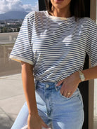 Striped Casual Tee-Tops-Krush Kandy, Women's Online Fashion Boutique Located in Phoenix, Arizona (Scottsdale Area)