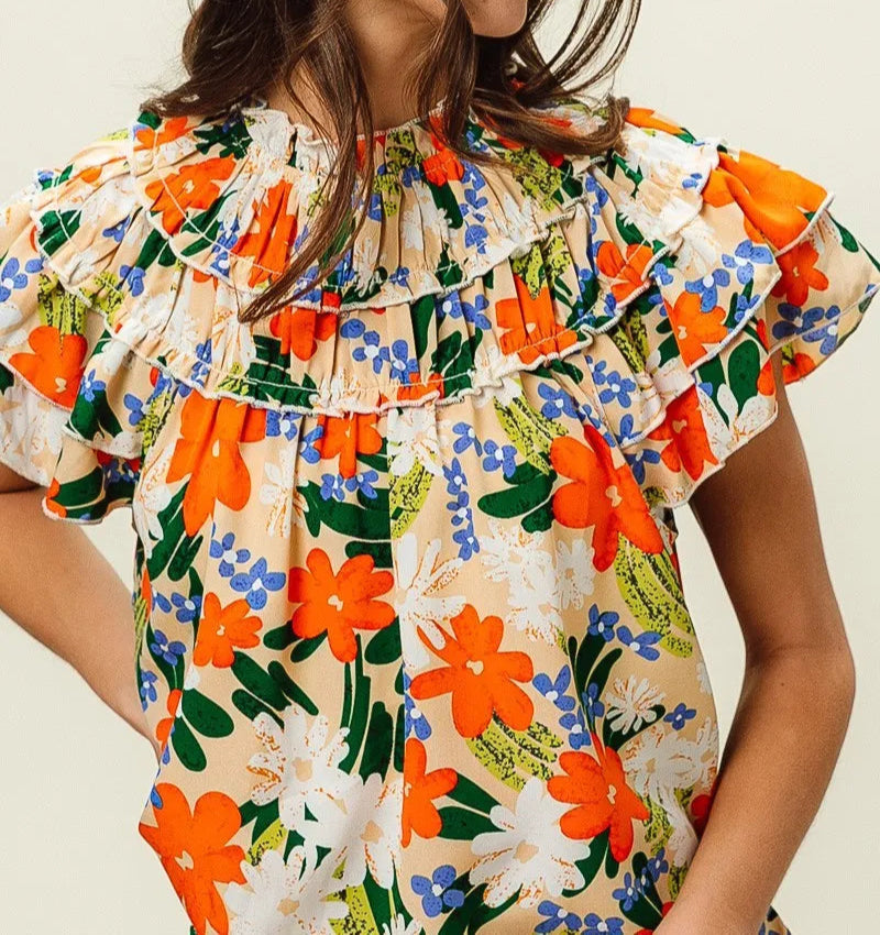 BiBi Multi Color Floral Print Woven Top-Tops-Krush Kandy, Women's Online Fashion Boutique Located in Phoenix, Arizona (Scottsdale Area)