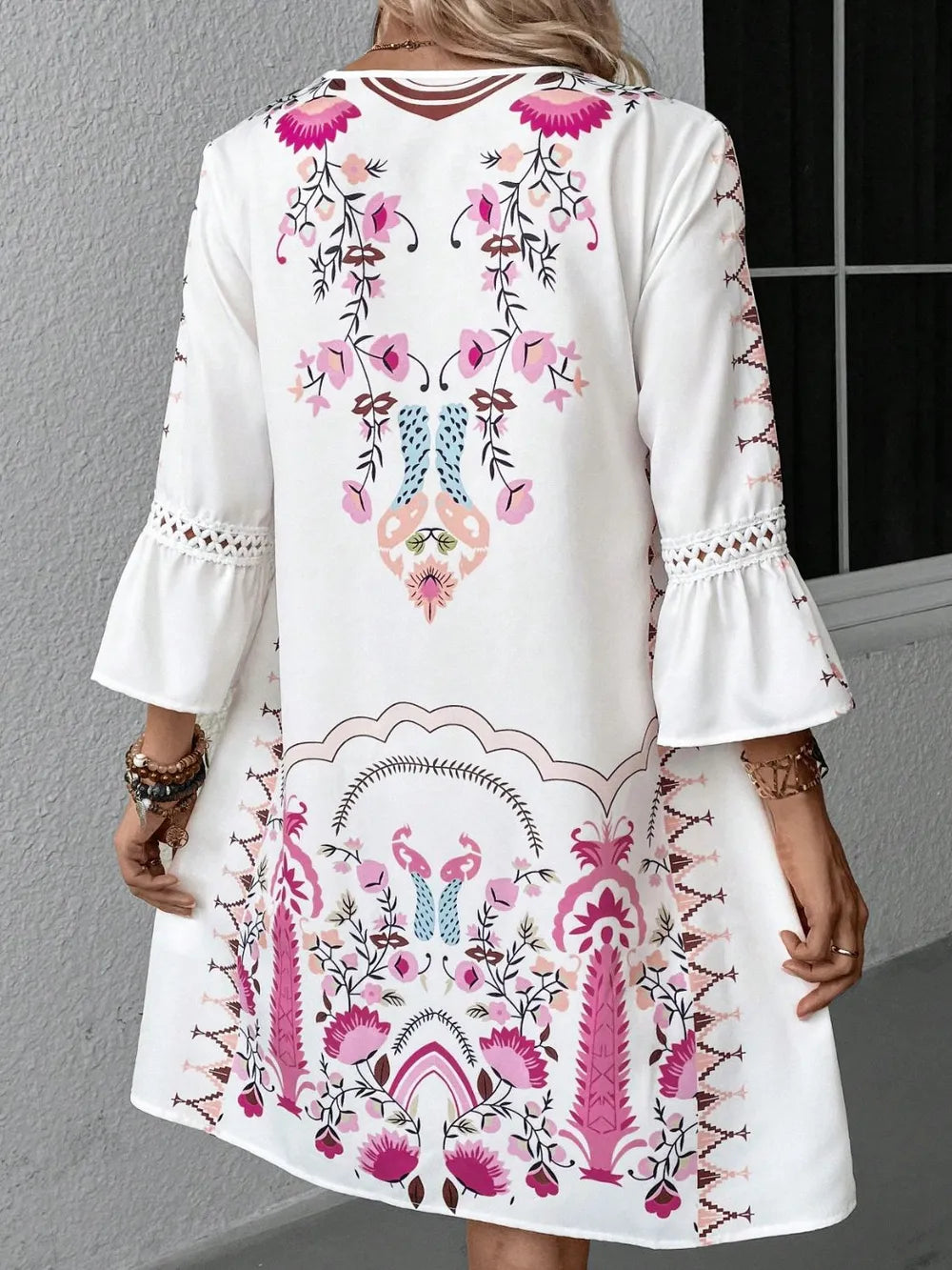 Lace Detail Printed Three-Quarter Sleeve Dress-Dresses-Krush Kandy, Women's Online Fashion Boutique Located in Phoenix, Arizona (Scottsdale Area)