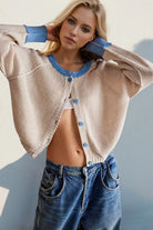 Ribbed Contrast Button Up Sweater-Tops-Krush Kandy, Women's Online Fashion Boutique Located in Phoenix, Arizona (Scottsdale Area)