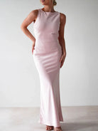Satin Sleeveless Maxi Dress-Dresses-Krush Kandy, Women's Online Fashion Boutique Located in Phoenix, Arizona (Scottsdale Area)