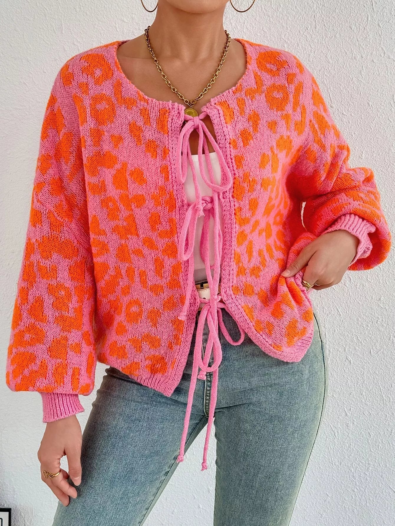 Leopard Tie Front Cardigan-Sweater-Krush Kandy, Women's Online Fashion Boutique Located in Phoenix, Arizona (Scottsdale Area)