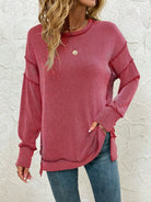 Side Slit Round Neck Dropped Shoulder Sweatshirt-Sweaters-Krush Kandy, Women's Online Fashion Boutique Located in Phoenix, Arizona (Scottsdale Area)