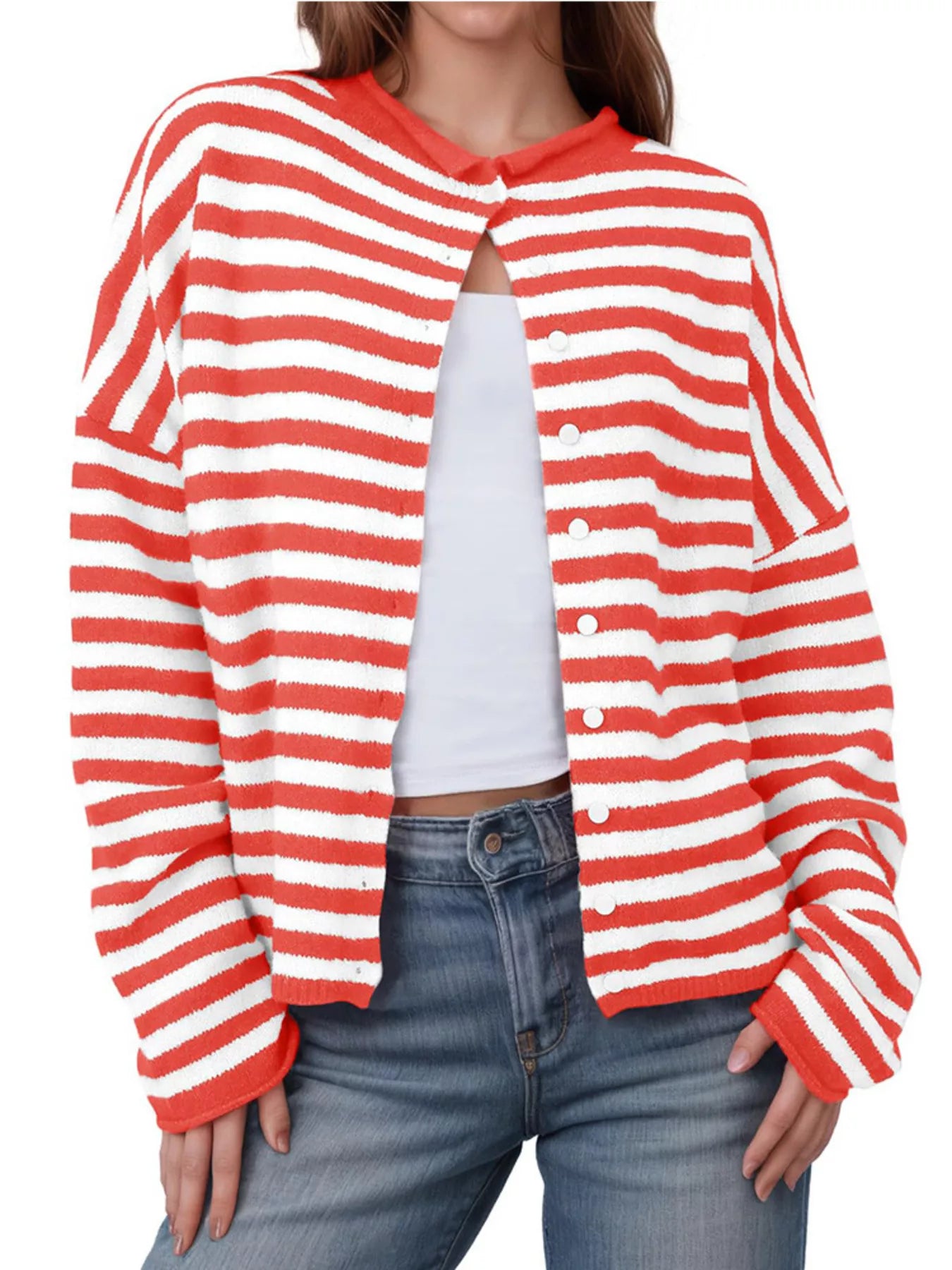 Striped Button-Up Cardigan-Sweaters-Krush Kandy, Women's Online Fashion Boutique Located in Phoenix, Arizona (Scottsdale Area)