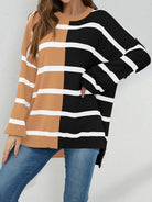 Luxe Half and Half Oversized Stripe Sweater-Sweaters-Krush Kandy, Women's Online Fashion Boutique Located in Phoenix, Arizona (Scottsdale Area)