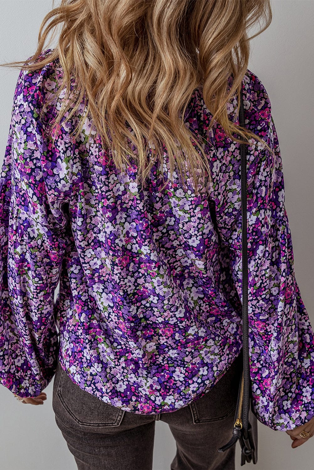 Purple Floral Tassel Tie-Front Blouse-Tops-Krush Kandy, Women's Online Fashion Boutique Located in Phoenix, Arizona (Scottsdale Area)