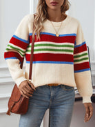 Contrast Stripes Round Neck Long Sleeve Sweater-Krush Kandy, Women's Online Fashion Boutique Located in Phoenix, Arizona (Scottsdale Area)