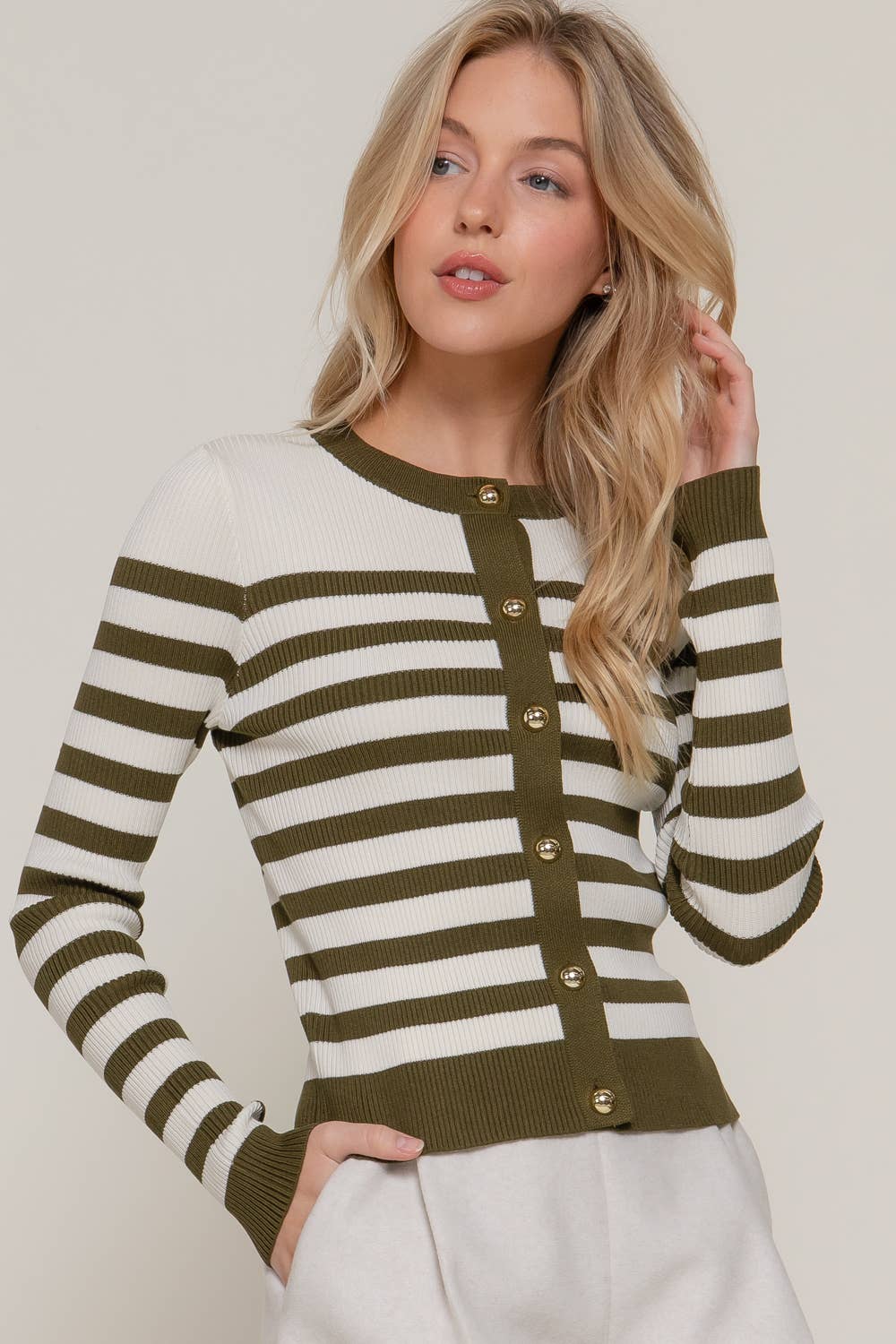 Long Sleeve Crew Neck Stripe Sweater Cardigan-Cardigan-Krush Kandy, Women's Online Fashion Boutique Located in Phoenix, Arizona (Scottsdale Area)