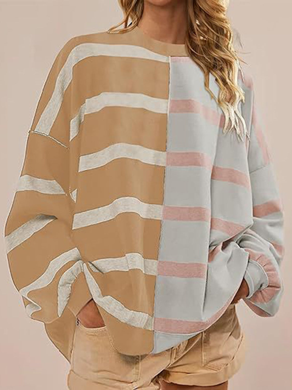 Luxe Half and Half Oversized Stripe Sweater-Sweaters-Krush Kandy, Women's Online Fashion Boutique Located in Phoenix, Arizona (Scottsdale Area)