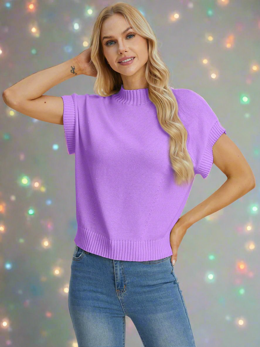 Double Take Full Size Mock Neck Short Sleeve Sweater-Sweaters-Krush Kandy, Women's Online Fashion Boutique Located in Phoenix, Arizona (Scottsdale Area)