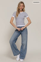 Short Sleeve Crew Neck Striped Seamless Top-Tops-Krush Kandy, Women's Online Fashion Boutique Located in Phoenix, Arizona (Scottsdale Area)