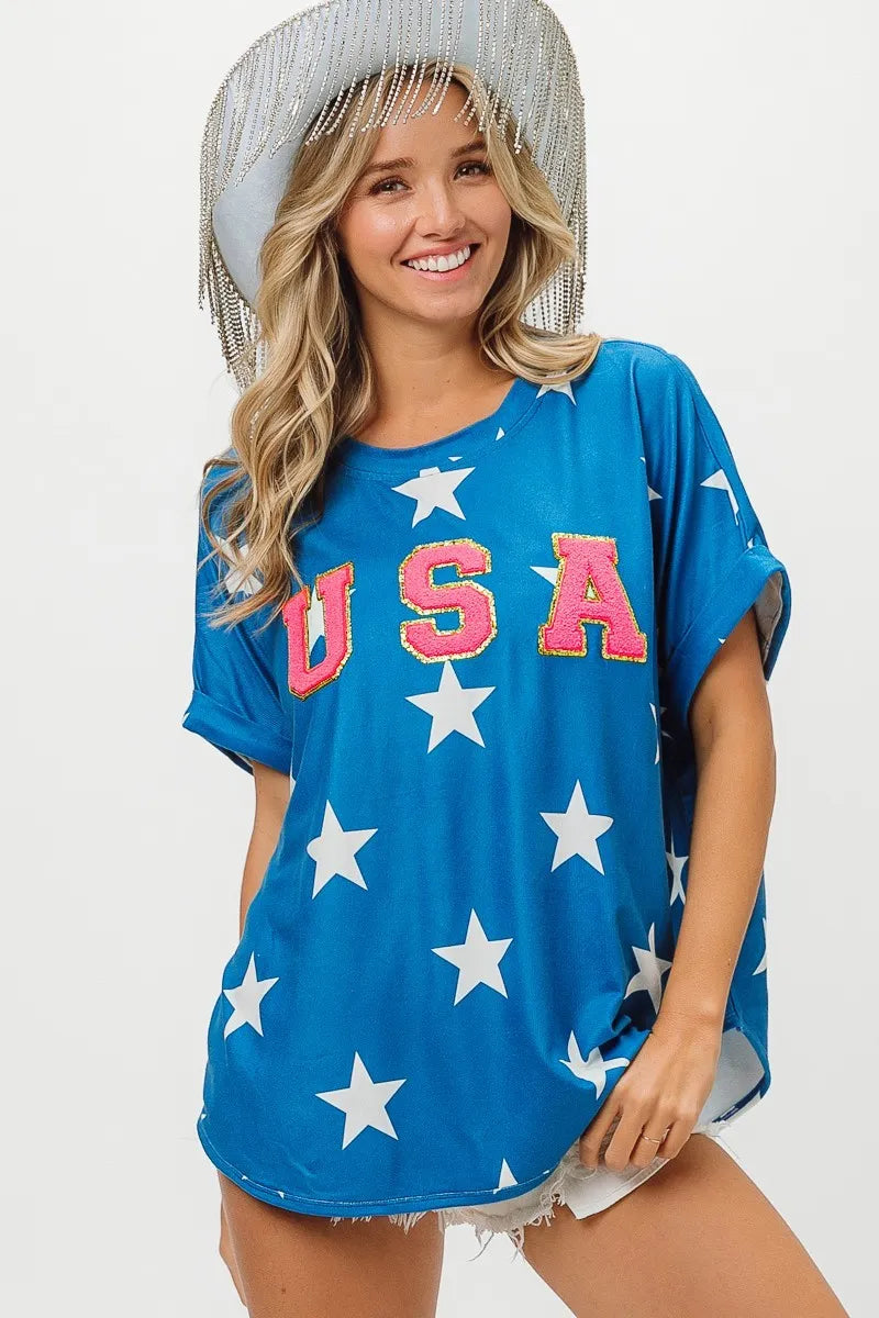 BiBi Fourth Of July Star Knit T-Shirt-Tops-Krush Kandy, Women's Online Fashion Boutique Located in Phoenix, Arizona (Scottsdale Area)