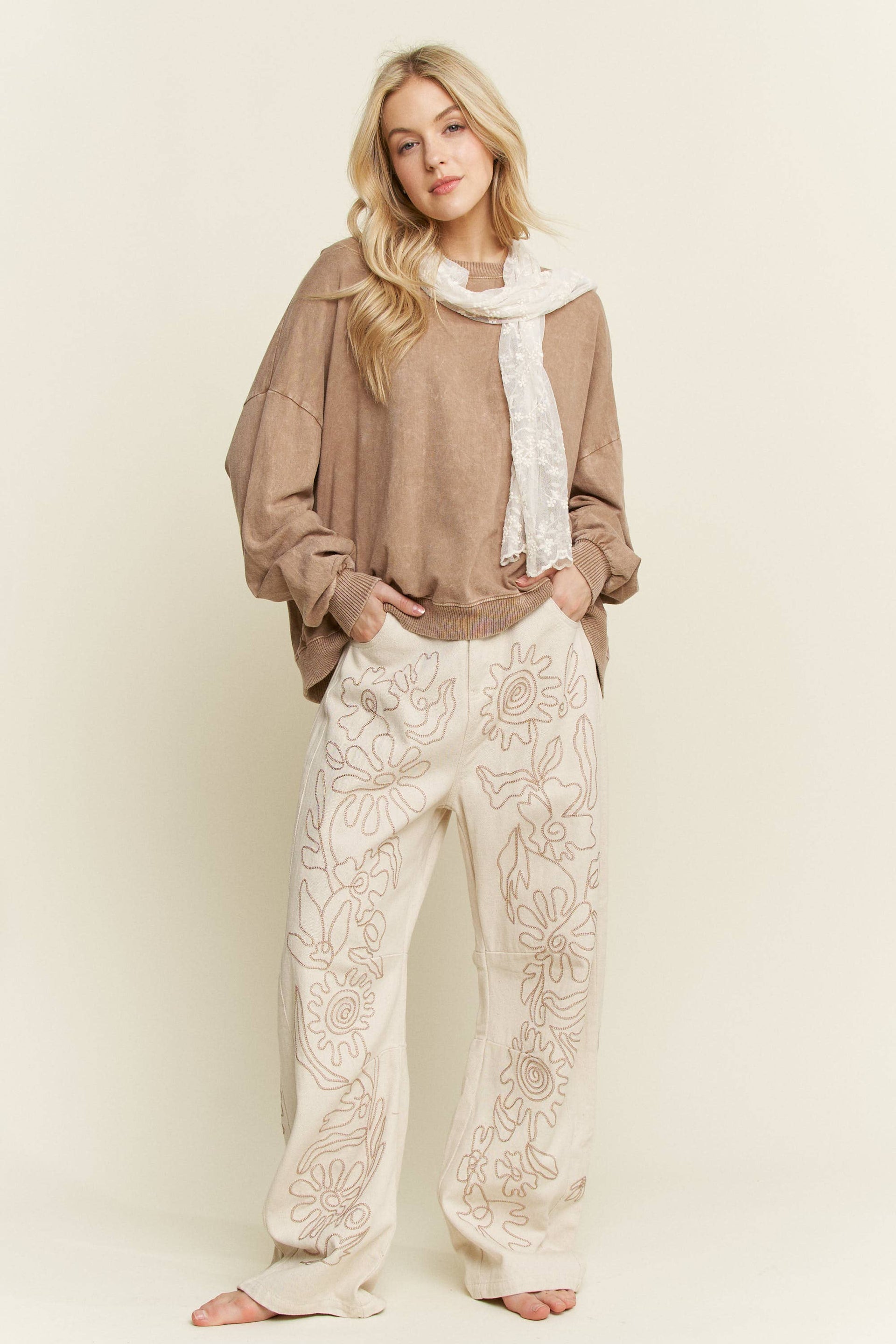 Floral Embroidered Twill Straight Western Jeans-Jeans-Krush Kandy, Women's Online Fashion Boutique Located in Phoenix, Arizona (Scottsdale Area)