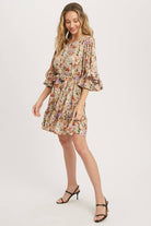 Floral Print Angel Sleeves Dress-Dresses-Krush Kandy, Women's Online Fashion Boutique Located in Phoenix, Arizona (Scottsdale Area)