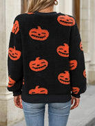 Fuzzy Pumpkin Round Neck Dropped Shoulder Sweater-Krush Kandy, Women's Online Fashion Boutique Located in Phoenix, Arizona (Scottsdale Area)