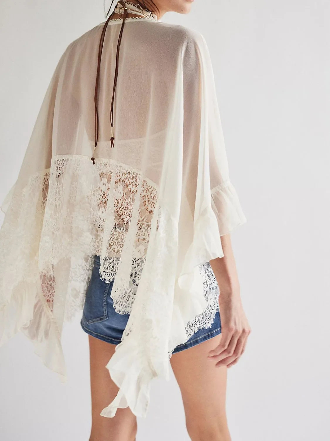 Lace V-Neck Ruffle Long Sleeve Cover-Up-Blouses-Krush Kandy, Women's Online Fashion Boutique Located in Phoenix, Arizona (Scottsdale Area)