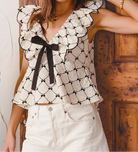 SO ME Bow Texture Jacquard Woven Top with Scallop and Tie-Tops-Krush Kandy, Women's Online Fashion Boutique Located in Phoenix, Arizona (Scottsdale Area)
