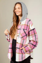 Drawstring Plaid Dropped Shoulder Hooded Shacket-Krush Kandy, Women's Online Fashion Boutique Located in Phoenix, Arizona (Scottsdale Area)