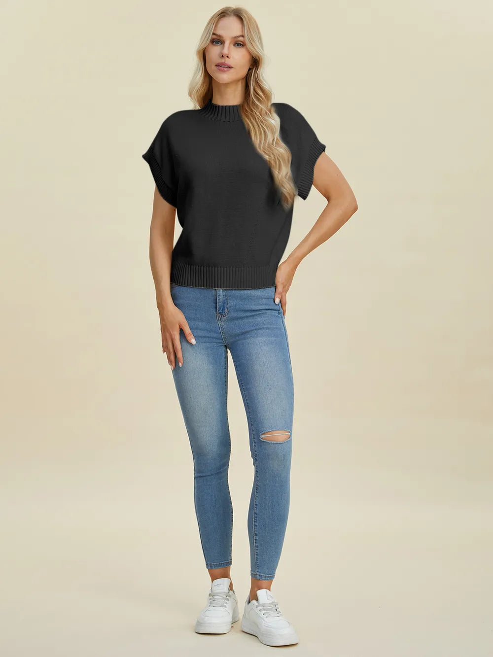 Double Take Full Size Mock Neck Short Sleeve Sweater-Krush Kandy, Women's Online Fashion Boutique Located in Phoenix, Arizona (Scottsdale Area)
