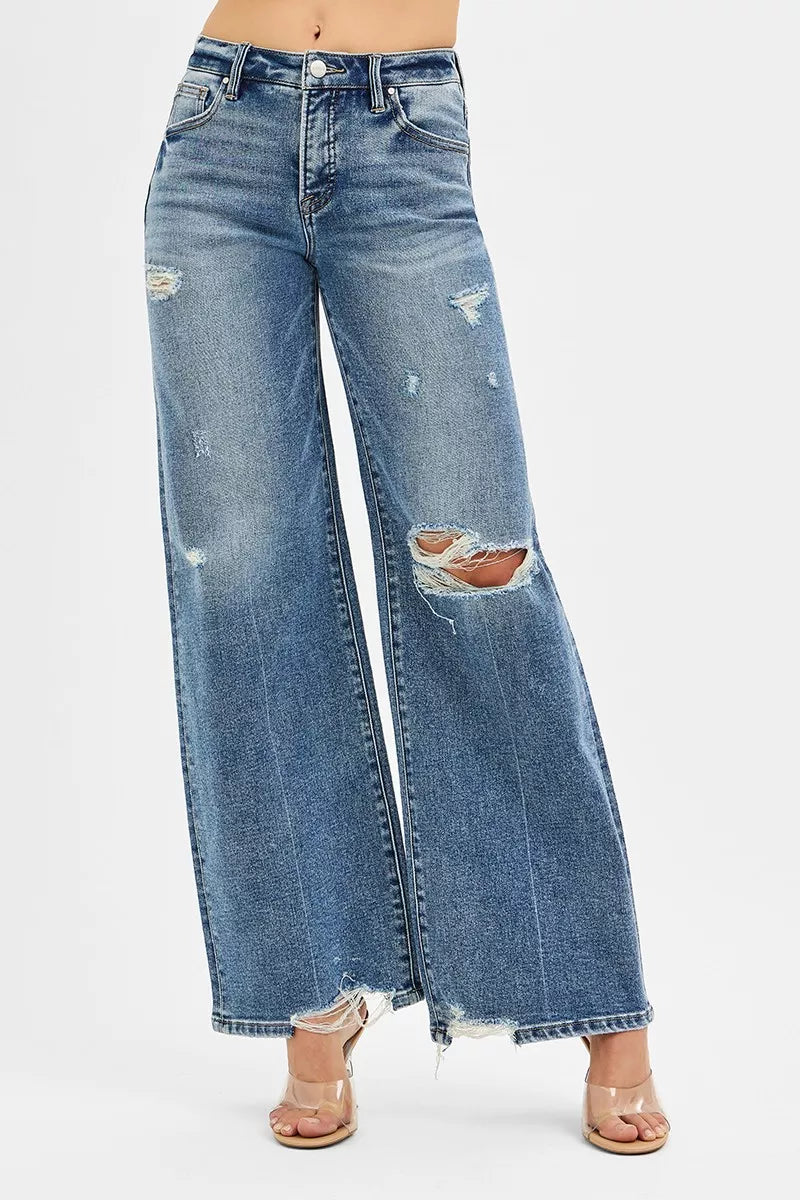 RISEN Tummy Control Mid Rise Fit Wide Jeans-Jeans-Krush Kandy, Women's Online Fashion Boutique Located in Phoenix, Arizona (Scottsdale Area)