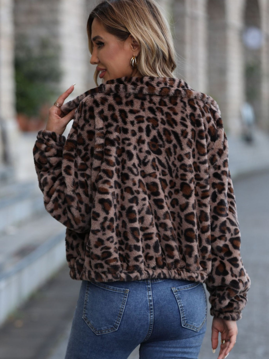 Leopard Collared Neck Zip Up Jacket-Krush Kandy, Women's Online Fashion Boutique Located in Phoenix, Arizona (Scottsdale Area)