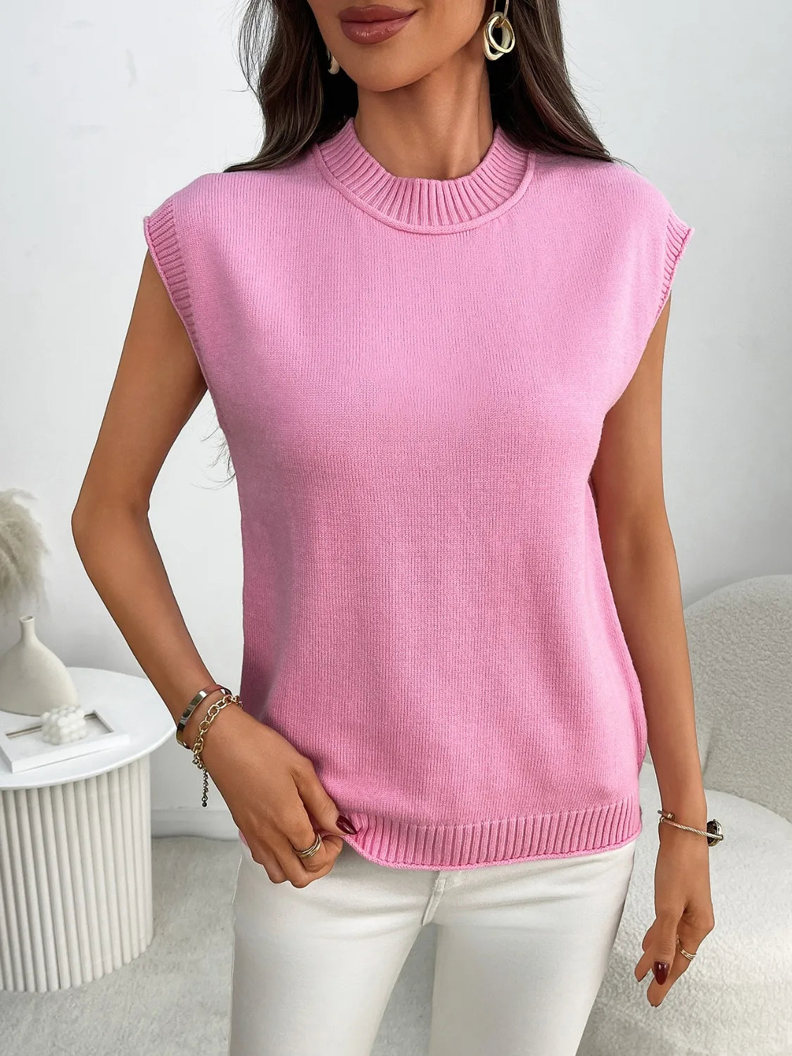 Mock Neck Cap Sleeve Knit Top-Tops-Krush Kandy, Women's Online Fashion Boutique Located in Phoenix, Arizona (Scottsdale Area)