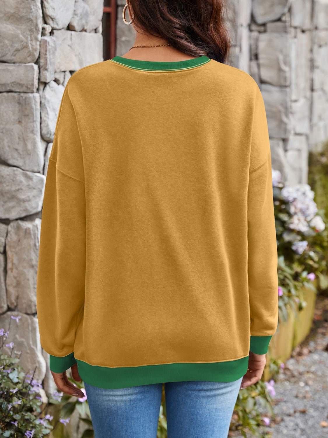 Lovelet Contrast Round Neck Long Sleeve Sweatshirt-Krush Kandy, Women's Online Fashion Boutique Located in Phoenix, Arizona (Scottsdale Area)